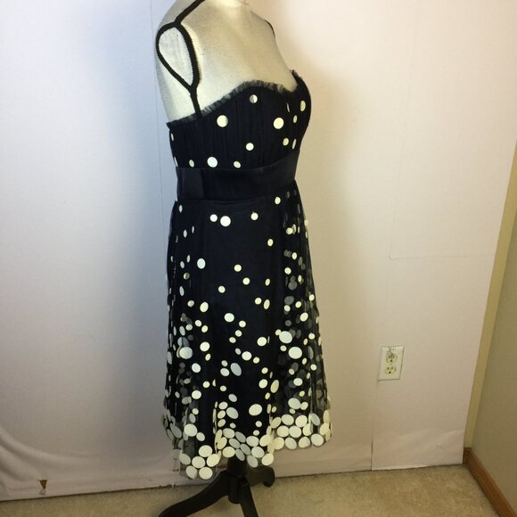 Badgley Mishka Strapless Party Dress Size 10 Womans Black Polka Dot Embellished - Picture 2 of 15